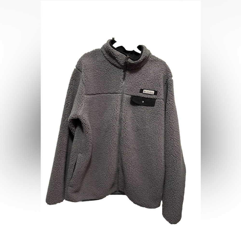 Columbia zip up fleece teddy jacket grey Men’s L full zip cozy warm outdoors